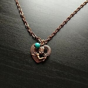 Anklet, brass cherub heart angel fairy turquoise blue bead 12" fashion jewelry